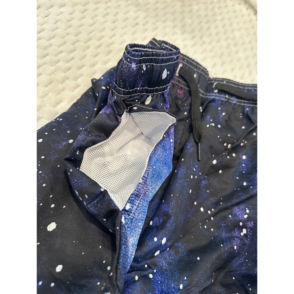 Mens Galaxy Nebula Print Swim Trunks Blue Purple Mesh Lined Shorts 2XL P1046 - Picture 5 of 6